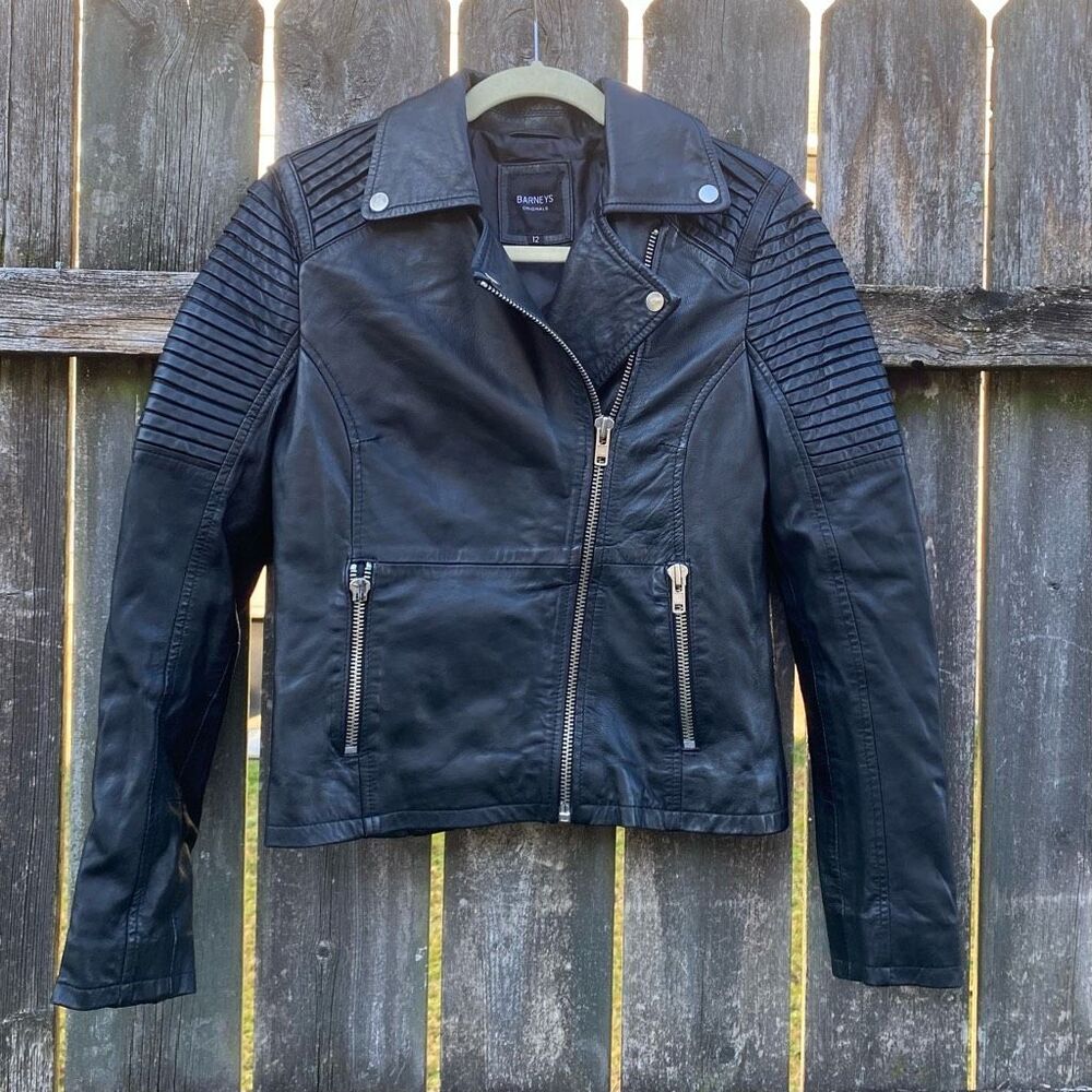 Barneys Real Leather Moto Black Jacket / 8